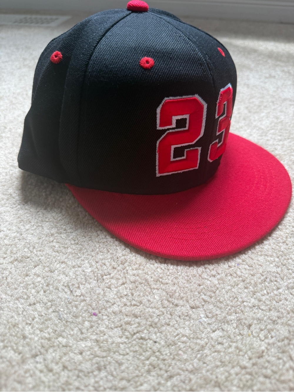 Black Red Snapback Hat Cap 23 Embroidered Adjustable Flat - Picture 5 of 5